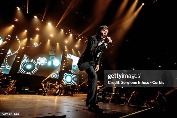 Gianni Morandi performs on stage at Mediolanum Forum of Assago on March 28, 2018 in Milan, Italy.