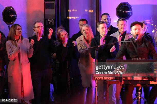 Dakota Fanning and Luke Evans seen at The One Show filmed at BBC Broadcasting House on March 28, 2018 in London, England.