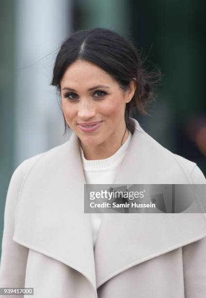 Meghan Markle visits the iconic Titanic Belfast during their visit to Northern Ireland on March 23, 2018 in Belfast, Northern Ireland, United Kingdom.