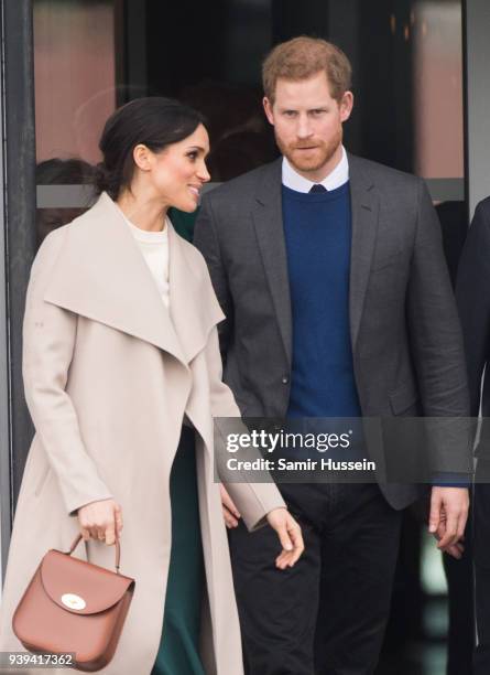 Prince Harry and Meghan Markle visit the iconic Titanic Belfast during their visit to Northern Ireland on March 23, 2018 in Belfast, Northern...