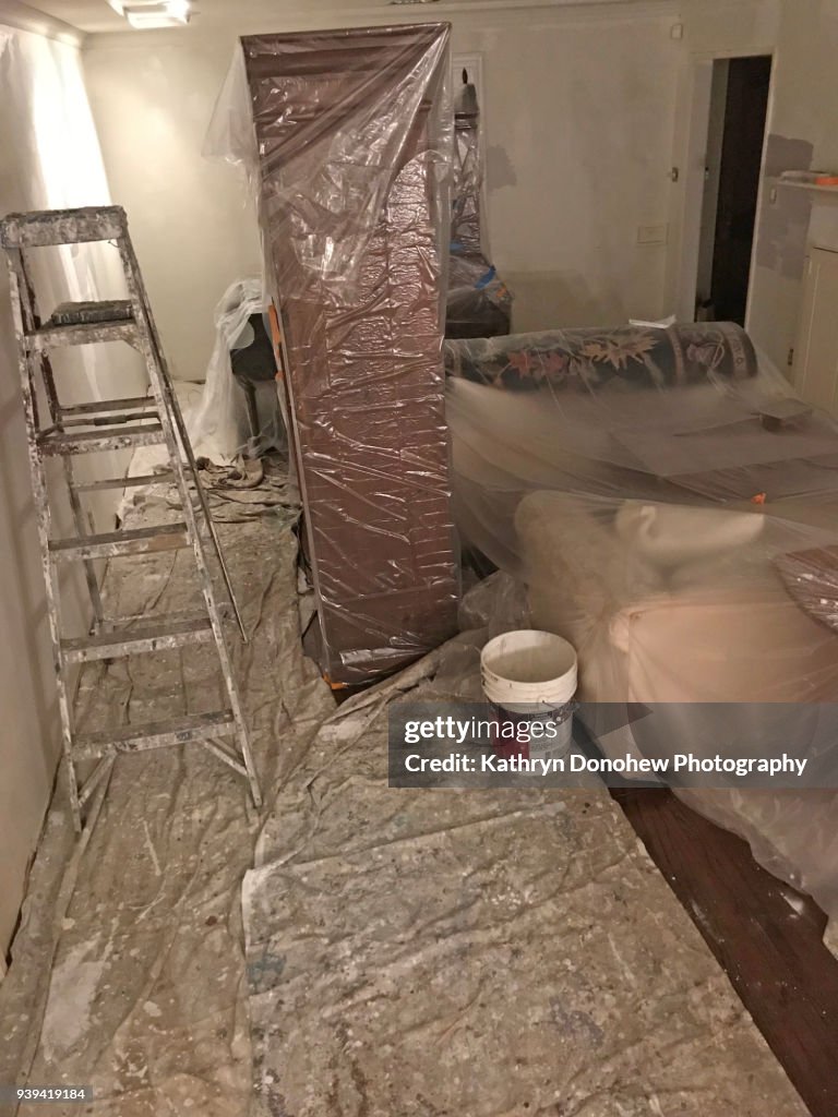 Untidy Home With Interior In Disarray While House Is Being Painted High ...
