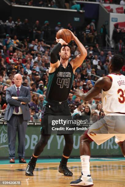 Frank Kaminsky of the Charlotte Hornets shoots the ball against the Cleveland Cavaliers on March 28, 2018 at Spectrum Center in Charlotte, North...