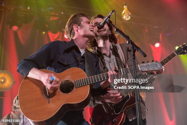 Alfie and Harry from Irish Folk group Hudson Taylor perform in Dublin's Olympia Theatre.