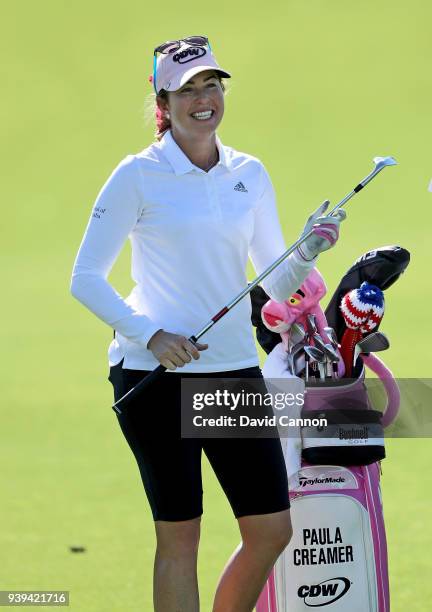 Paula Creamer of the United States waits to play a shot during the pro-am as a preview for the 2018 ANA Inspiration on the Dinah Shore Tournament...