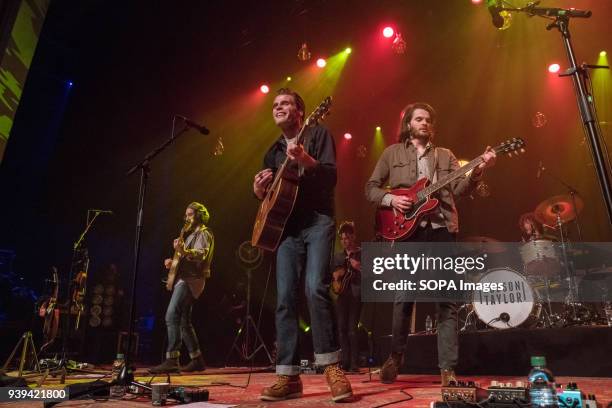 Alfie and Harry from Irish Folk group Hudson Taylor perform in Dublin's Olympia Theatre.