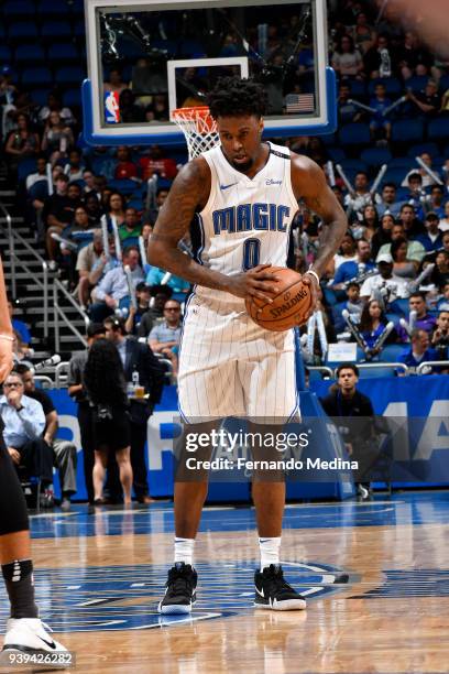 Jamel Artis of the Orlando Magic handles the ball against the Brooklyn Nets on March 28, 2018 at Amway Center in Orlando, Florida. NOTE TO USER: User...