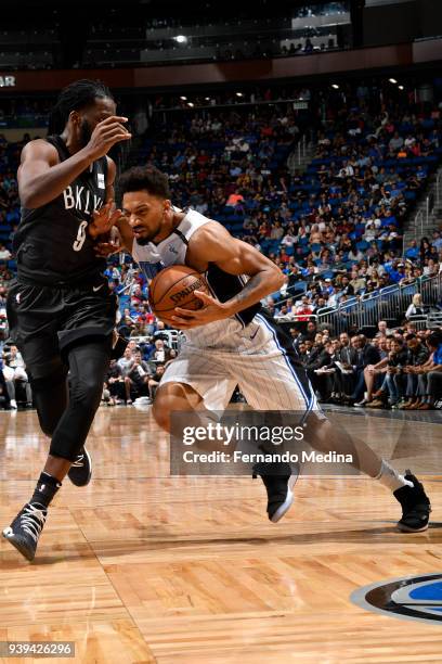 Khem Birch of the Orlando Magic handles the ball against the Brooklyn Nets on March 28, 2018 at Amway Center in Orlando, Florida. NOTE TO USER: User...