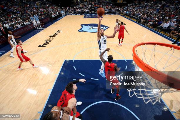 Chandler Parsons of the Memphis Grizzlies shoots the ball during the game against the Portland Trail Blazers on March 28, 2018 at FedExForum in...