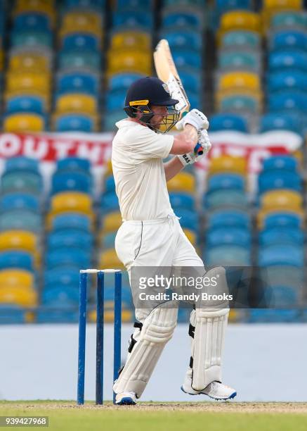 Paul Collingwood of MCC hits 4 during Day Two of the MCC Champion County Match, MCC v ESSEX on March 28, 2018 in Bridgetown, Barbados.