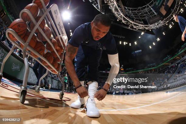 Marcus Georges-Hunt of the Minnesota Timberwolves is seen before the game against the Atlanta Hawks on March 28, 2018 at Target Center in...