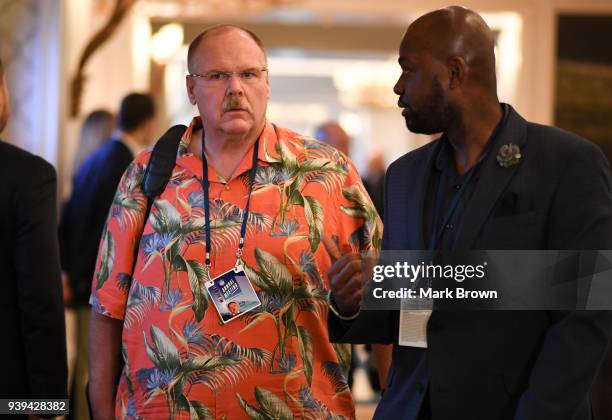 Kanas City Chiefs head coach Andy Reid leaves the final meetings at the 2018 NFL Annual Meetings at The Ritz-Carlton Orlando, Great Lakes on March...