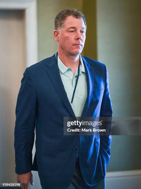 New York Giants head coach Pat Shurmur leaves the final meetings at the 2018 NFL Annual Meetings at The Ritz-Carlton Orlando, Great Lakes on March...