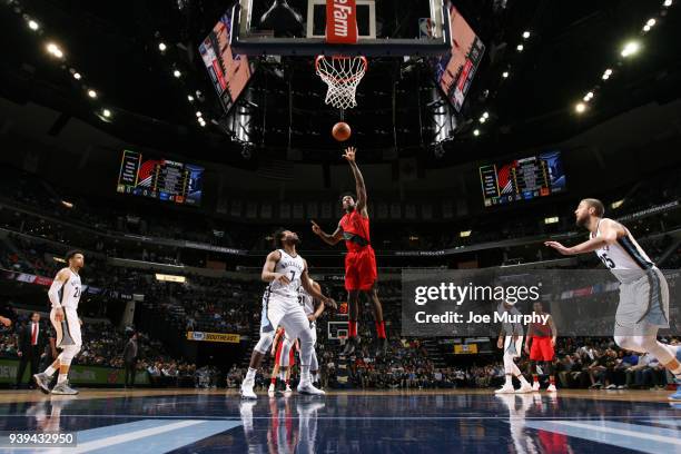 Ed Davis of the Portland Trail Blazers shoots the ball during the game against the Memphis Grizzlies on March 28, 2018 at FedExForum in Memphis,...