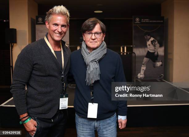 Klaus Zaczyk , with his son Andre Zaczyk , member of the Club of Former National Players, attends the International friendly match between Germany...