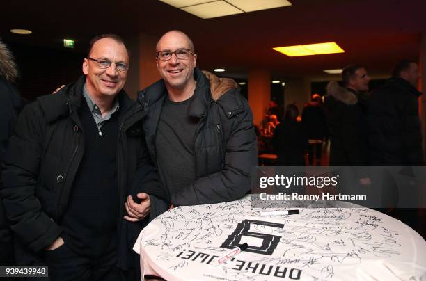 Juergen Kohler and Stefan Beinlich , members of the Club of Former National Players, attend the International friendly match between Germany and...