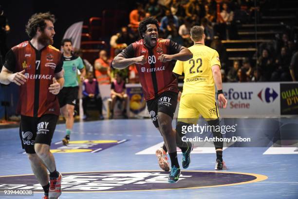 Yosdany Rios Ballard of Ivry celebrates during the Lidl Star Ligue match between Ivry and Paris Saint Germain on March 28, 2018 in Paris, France.