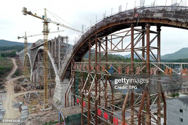 Hawks Cay aqueduct,the biggest water diversion aqueducts in Sichuan is under construction on 28 March 2018 in Mianyang, Sichuan, China.