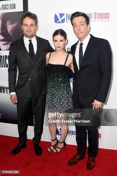 Jason Clarke, Kate Mara, and Ed Helms attend the premiere of Entertainment Studios Motion Picture's 'Chappaquiddick' at Samuel Goldwyn Theater on...