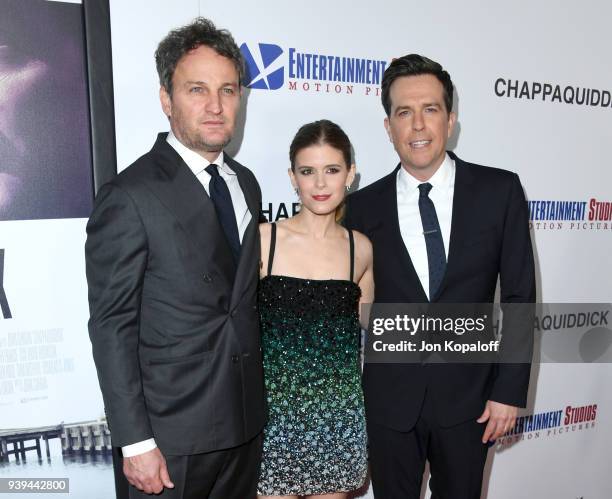 Jason Clarke, Kate Mara, and Ed Helms attend the premiere of Entertainment Studios Motion Picture's 'Chappaquiddick' at Samuel Goldwyn Theater on...