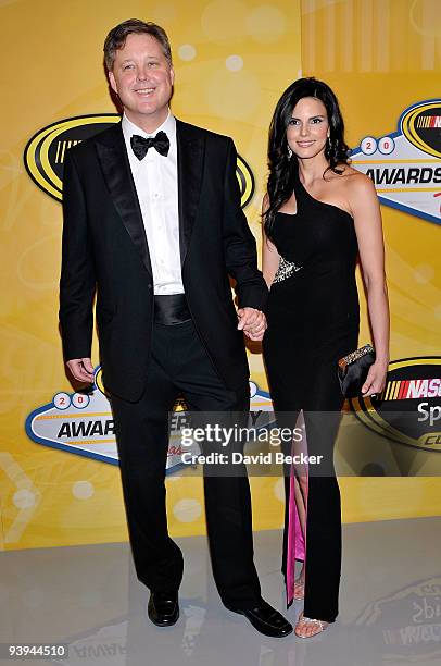 Brian France and wife Amy France pose on the red carpet for the NASCAR Sprint Cup Series awards banquet during the final day of the NASCAR Sprint Cup...