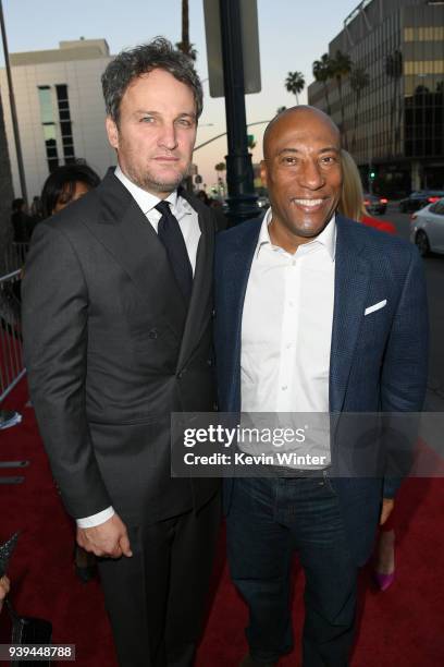 Jason Clarke and Entertainment Studios CEO/Co-Founder Byron Allen attend the premiere of Entertainment Studios Motion Picture's 'Chappaquiddick' at...