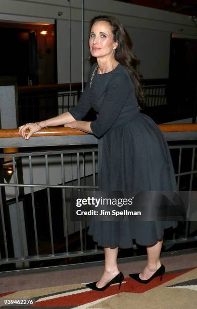 Actress Andie MacDowell attends the screening after party for Sundance Selects' "Love After Love" hosted by The Cinema Society with Etienne Aigner...