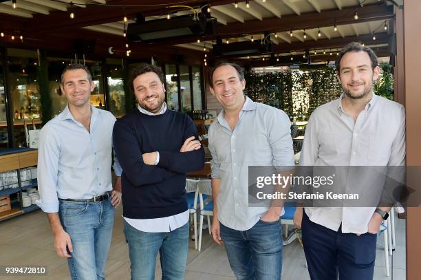 Dino Borri, Nicola Farinetti, Adam Saper and Alex Saper attend Terra Grand Opening at Eataly Los Angeles at Eataly LA on March 28, 2018 in Los...