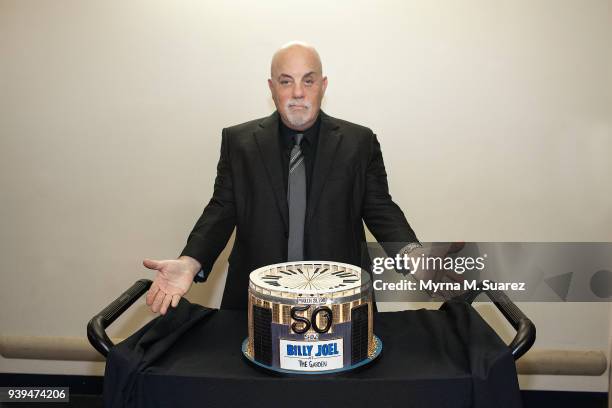 Musican Billy Joel celebrates the 50th consecutive show of his sold out residency at Madison Square Garden on March 28, 2018 in New York City.