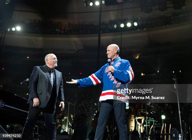 Musican Billy Joel and former New York Rangers player Mark Messier come together to celebrate the 50th consecutive show of Joel's residency at...