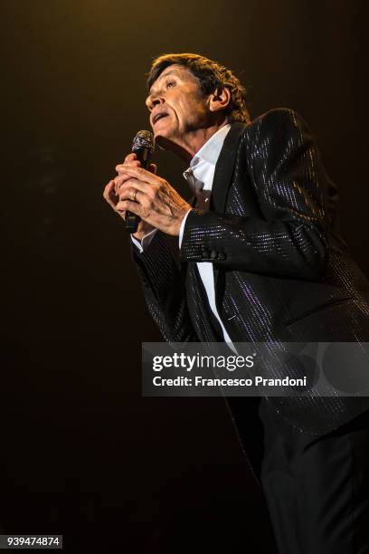 Gianni Morandi performs on stage at Mediolanum Forum on March 28, 2018 in Milan, Italy.