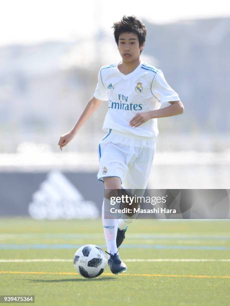 Takuhiro Nakai of Real Madrid Cadete B in action during the U-15 Kirin Lemon Cup match between Real Madrid Cadete B and Omiya Ardija U-15 on March...