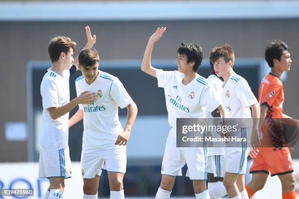 Players of Real Madrid Cadete B celebrate the third goal during the U-15 Kirin Lemon Cup match between Real Madrid Cadete B and Omiya Ardija U-15 on...