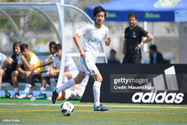 Takuhiro Nakai of Real Madrid Cadete B in action during the U-15 Kirin Lemon Cup match between Real Madrid Cadete B and Omiya Ardija U-15 on March...