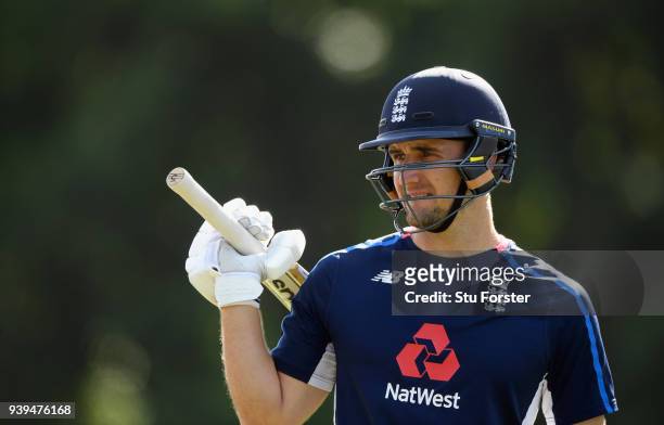England player Liam Livingstone looks on during England nets ahead of the second test match against the New Zealand Black Caps at Hagley Oval on...