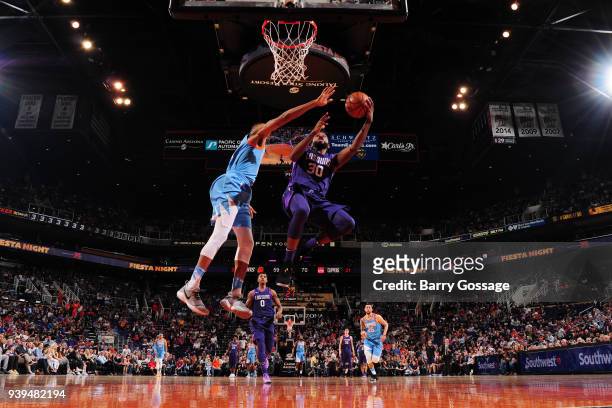 Troy Daniels of the Phoenix Suns drives to the basket against the LA Clippers on March 28, 2018 at Talking Stick Resort Arena in Phoenix, Arizona....