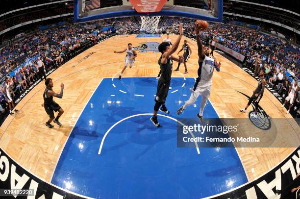 Shelvin Mack of the Orlando Magic shoots the ball against the Brooklyn Nets on March 28, 2018 at Amway Center in Orlando, Florida. NOTE TO USER: User...