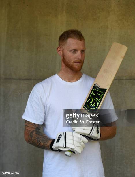 England player Ben Stokes pictured with his new Gunn & Moore bat after Joining Team GM ahead of the second test match against the New Zealand Black...