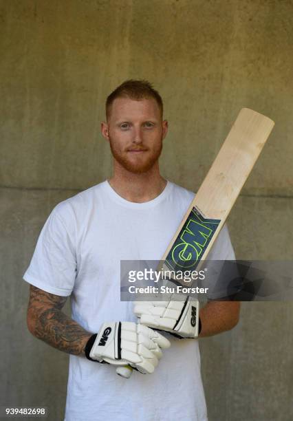 England player Ben Stokes pictured with his new Gunn & Moore bat after Joining Team GM ahead of the second test match against the New Zealand Black...