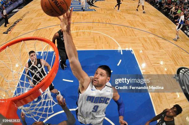 Nikola Vucevic of the Orlando Magic shoots the ball against the Brooklyn Nets on March 28, 2018 at Amway Center in Orlando, Florida. NOTE TO USER:...