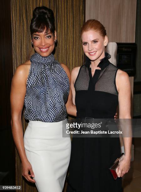 Gina Torres and Sarah Rafferty attend The Alliance For Children's Rights 26th Annual Dinner at The Beverly Hilton Hotel on March 28, 2018 in Beverly...