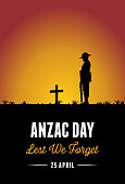 Silhouette of soldier paying respect at the grave, vector