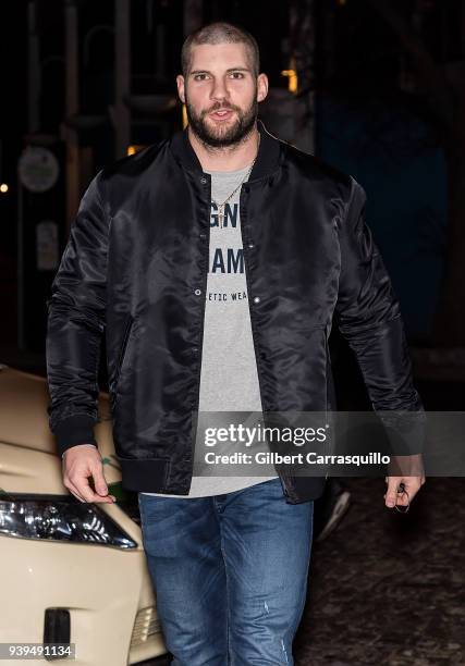 Actor/boxer Florian Munteanu is seen arriving to Zahav restaurant for a 'Creed II' cast dinner on March 28, 2018 in Philadelphia, Pennsylvania.