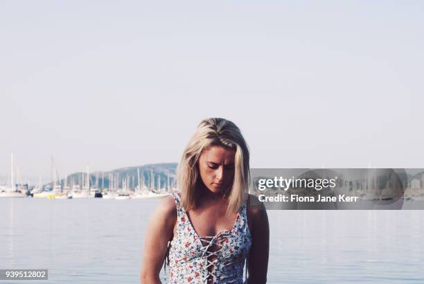 summer girl at beach - pollensa stock pictures, royalty-free photos & images