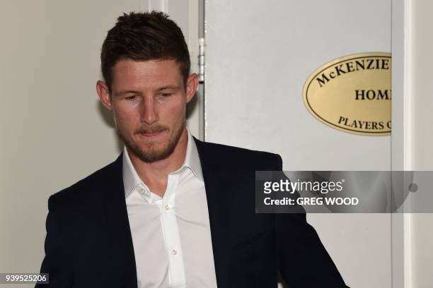 Cricketer Cameron Bancroft arrives for a press conference at the Western Australian Cricket Association ground in Perth on March 29, 2018. An...