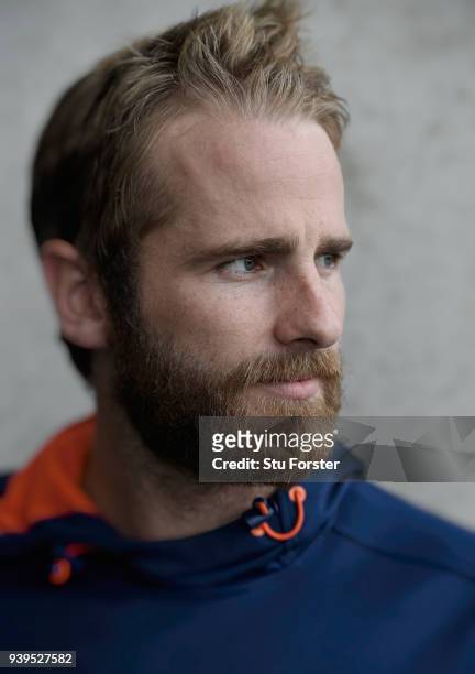 New Zealand captain Kane Williamson pictured ahead of the second test match against the New Zealand Black Caps at Hagley Oval on March 29, 2018 in...