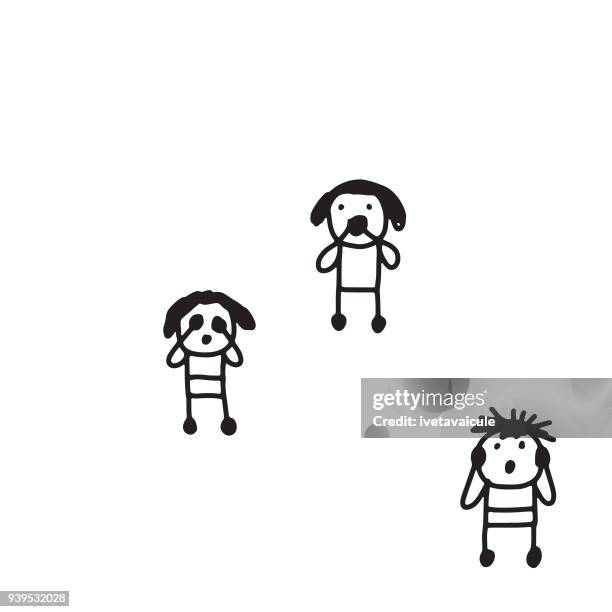 ilustrações de stock, clip art, desenhos animados e ícones de people covering eyes, ears and mouth with their hands - mãos nas orelhas