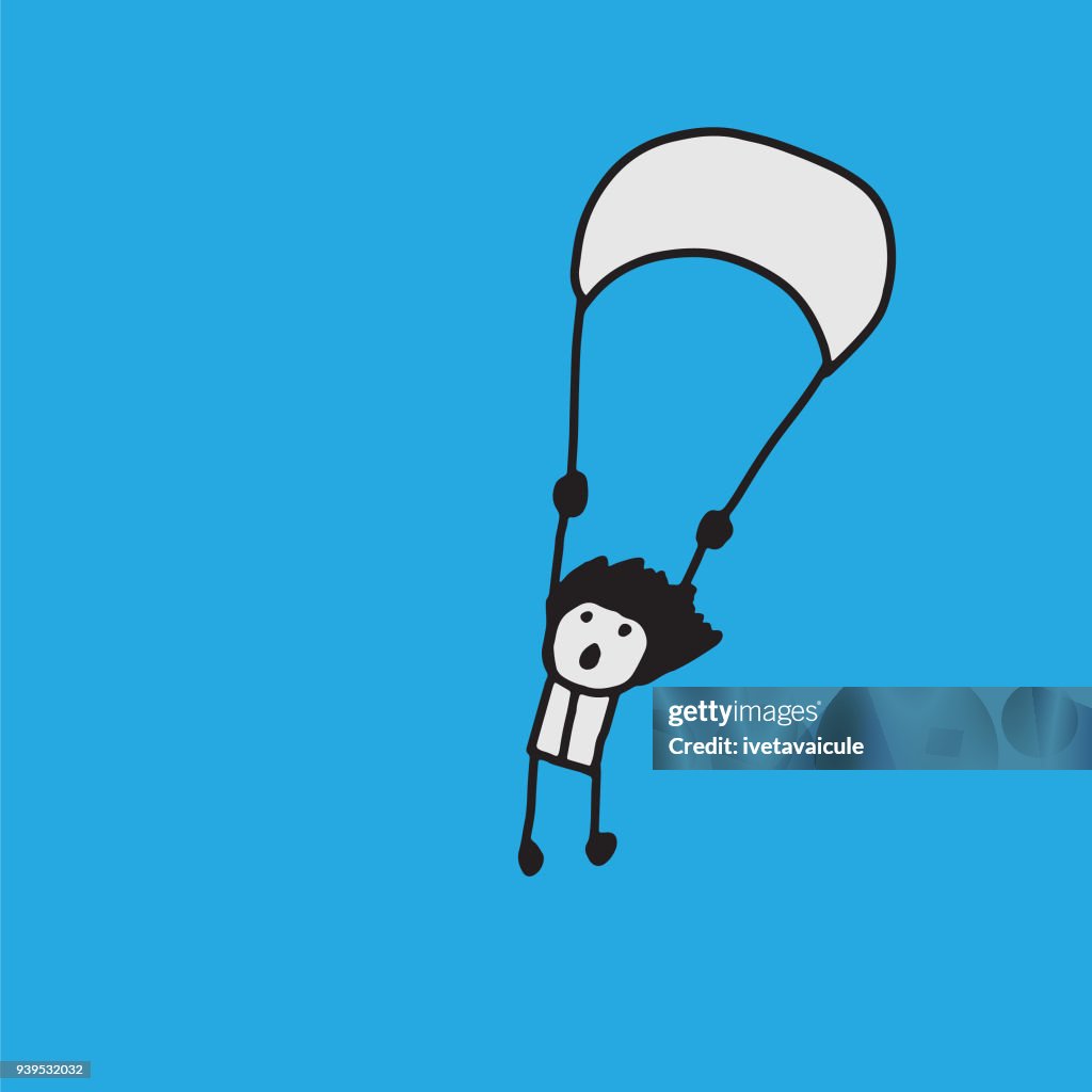 Person mit Fallschirm. Fallschirmspringer
