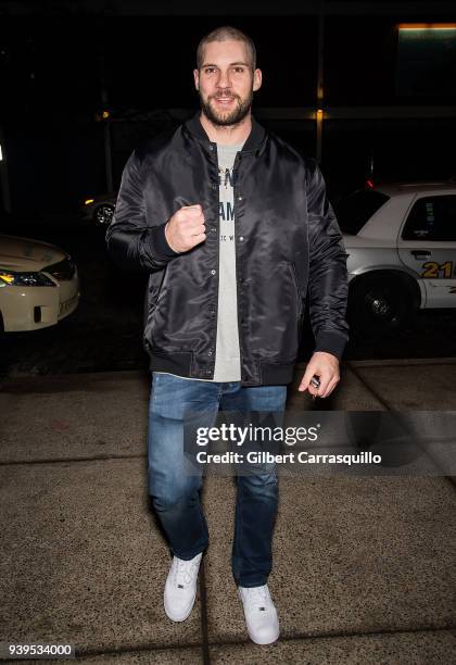Actor/boxer Florian Munteanu is seen arriving to Zahav restaurant for a 'Creed II' cast dinner on March 28, 2018 in Philadelphia, Pennsylvania.