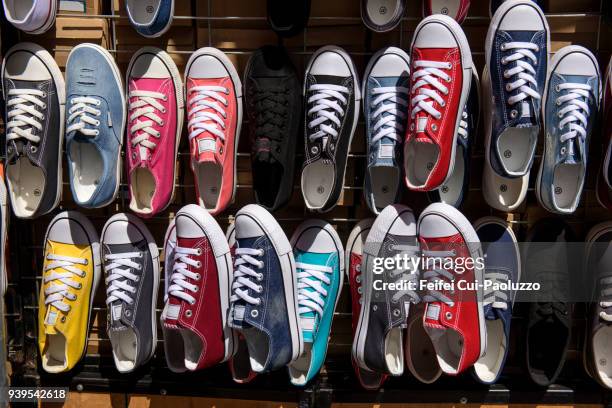 canvas shoe at market of santiago, chile - colorful shoes stock pictures, royalty-free photos & images
