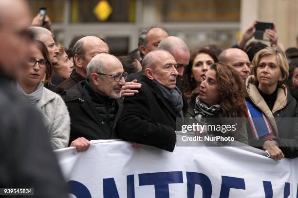 Conseil Representatif des Institutions Juives de France President Francis Kalifat , French Interior Minister Gerard Collomb and Ile De France Region...